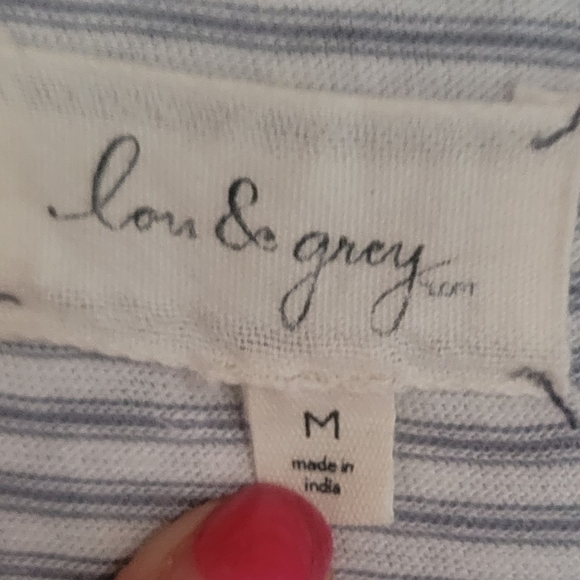 Lou & Grey for LOFT Casual Dress Gray and White Stripes Linen Blend Size Medium - Picture 3 of 4